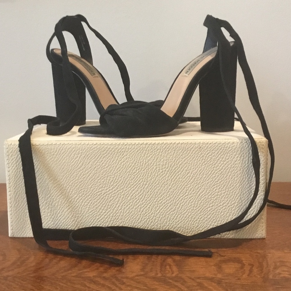 Steve Madden Black Suede Sandals with Ankle Straps